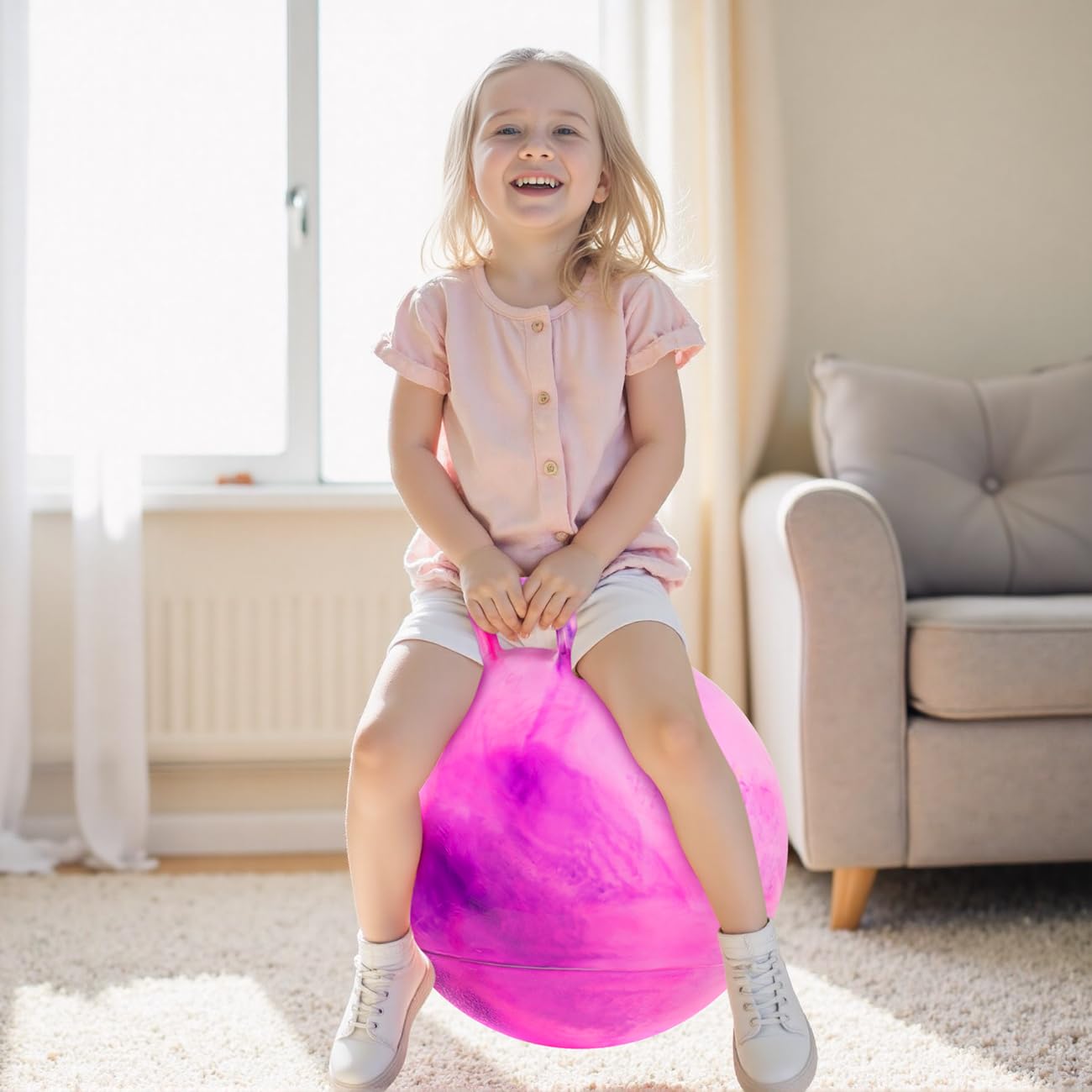 Upper Rider 20-Inch Clouds Hopper Ball for Kids 6-12 — Purple Pink with Pump & Gift Box