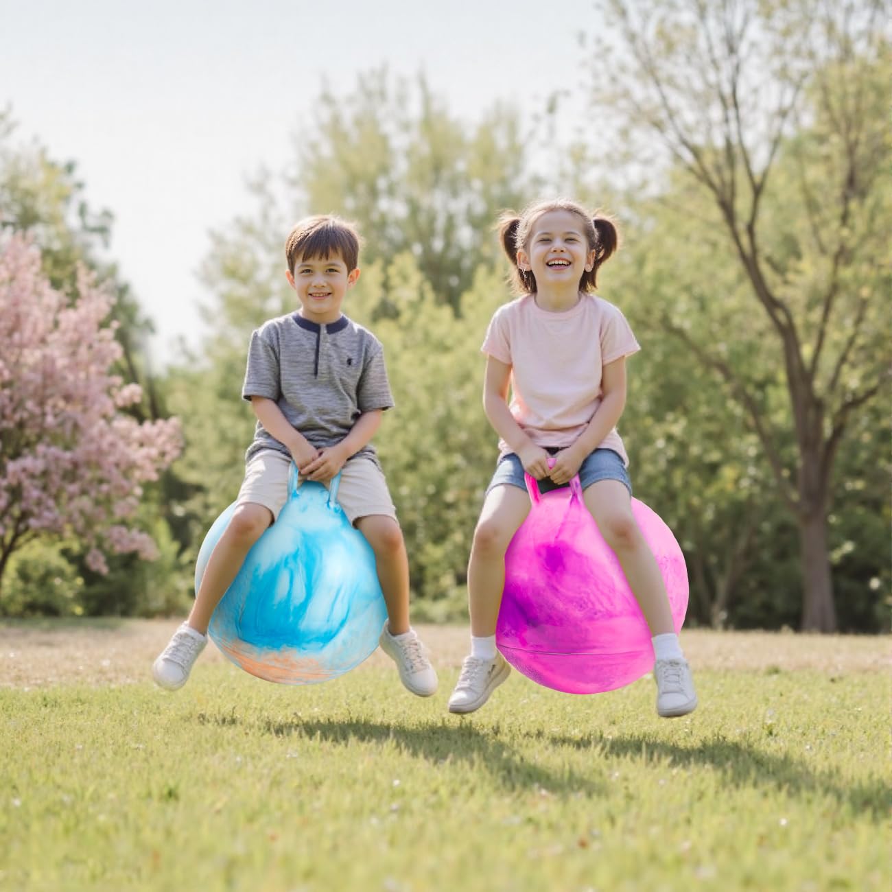 Upper Rider 18-Inch Hopper Ball Set (2-Pack) – Handle, Pump, Blue & Pink