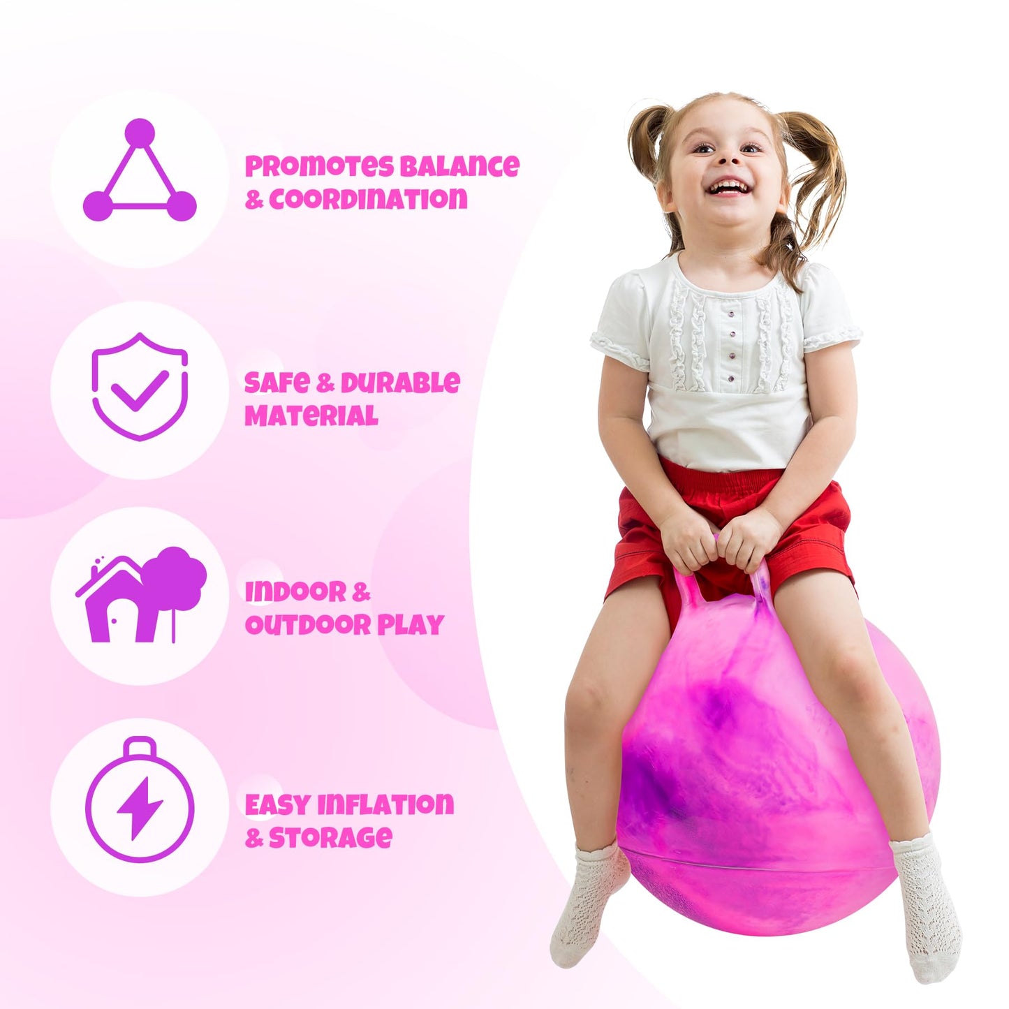 Upper Rider 20-Inch Clouds Hopper Ball for Kids 6-12 — Purple Pink with Pump & Gift Box