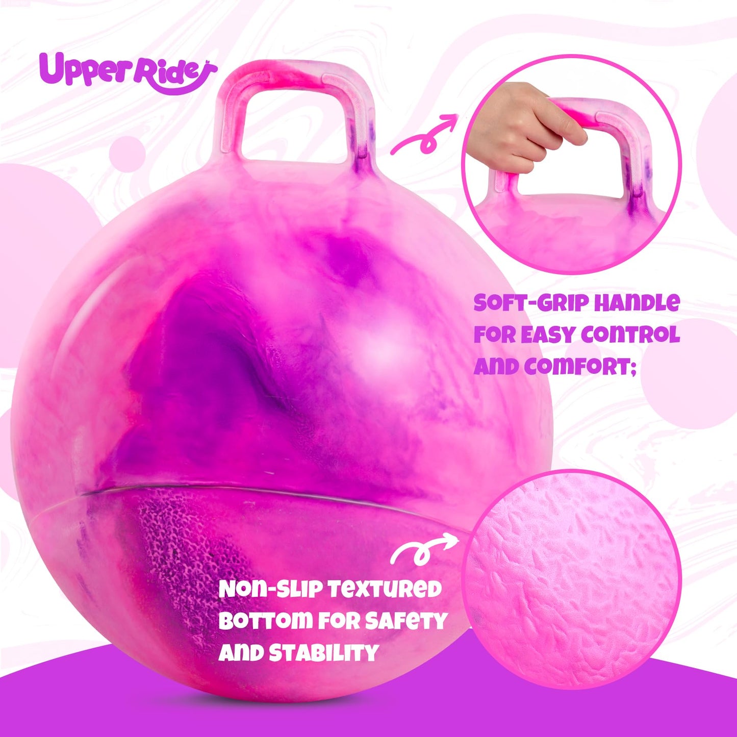 Upper Rider 20-Inch Clouds Hopper Ball for Kids 6-12 — Purple Pink with Pump & Gift Box