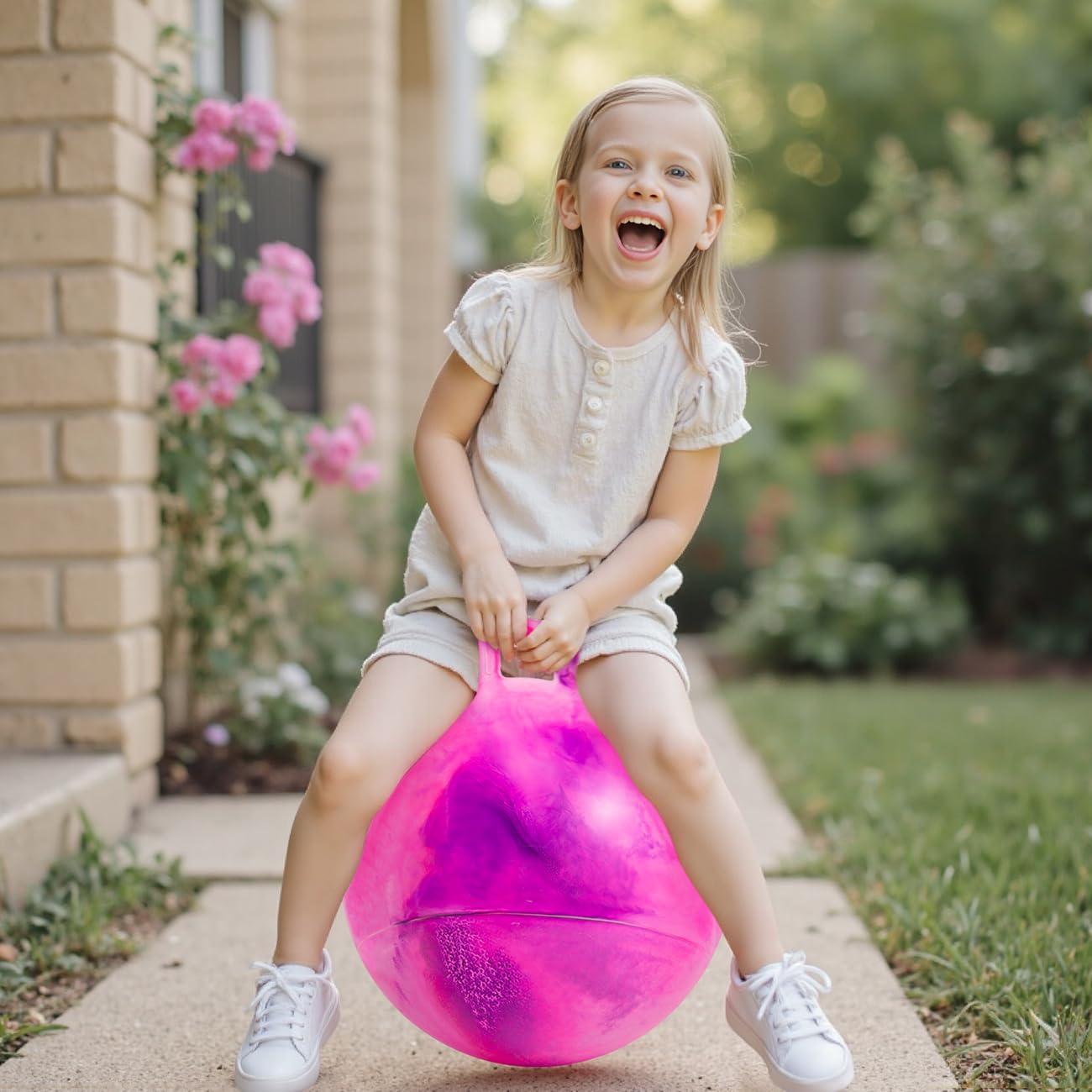 Upper Rider 20-Inch Clouds Hopper Ball for Kids 6-12 — Purple Pink with Pump & Gift Box