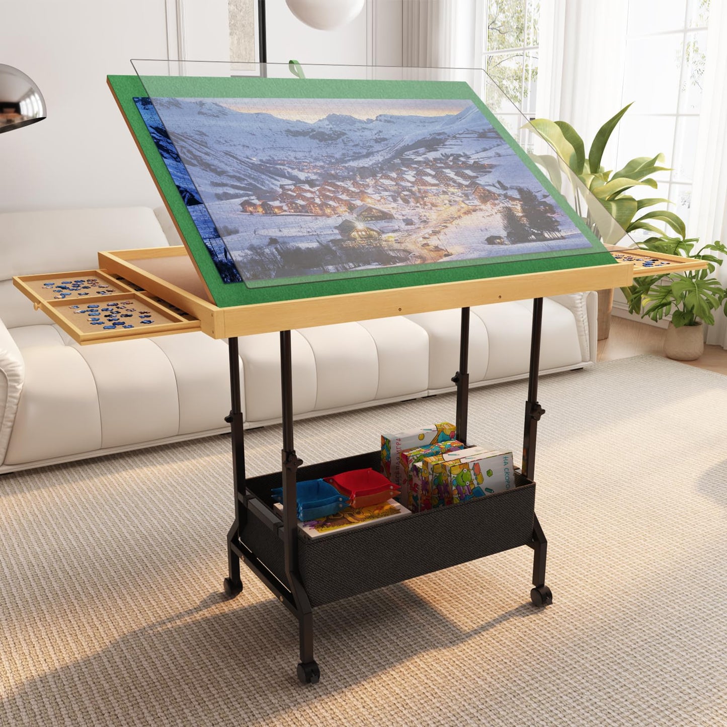 Upvercy 4-in-1 Adjustable Puzzle Table - Tilting, Rolling & Storage (34x26)