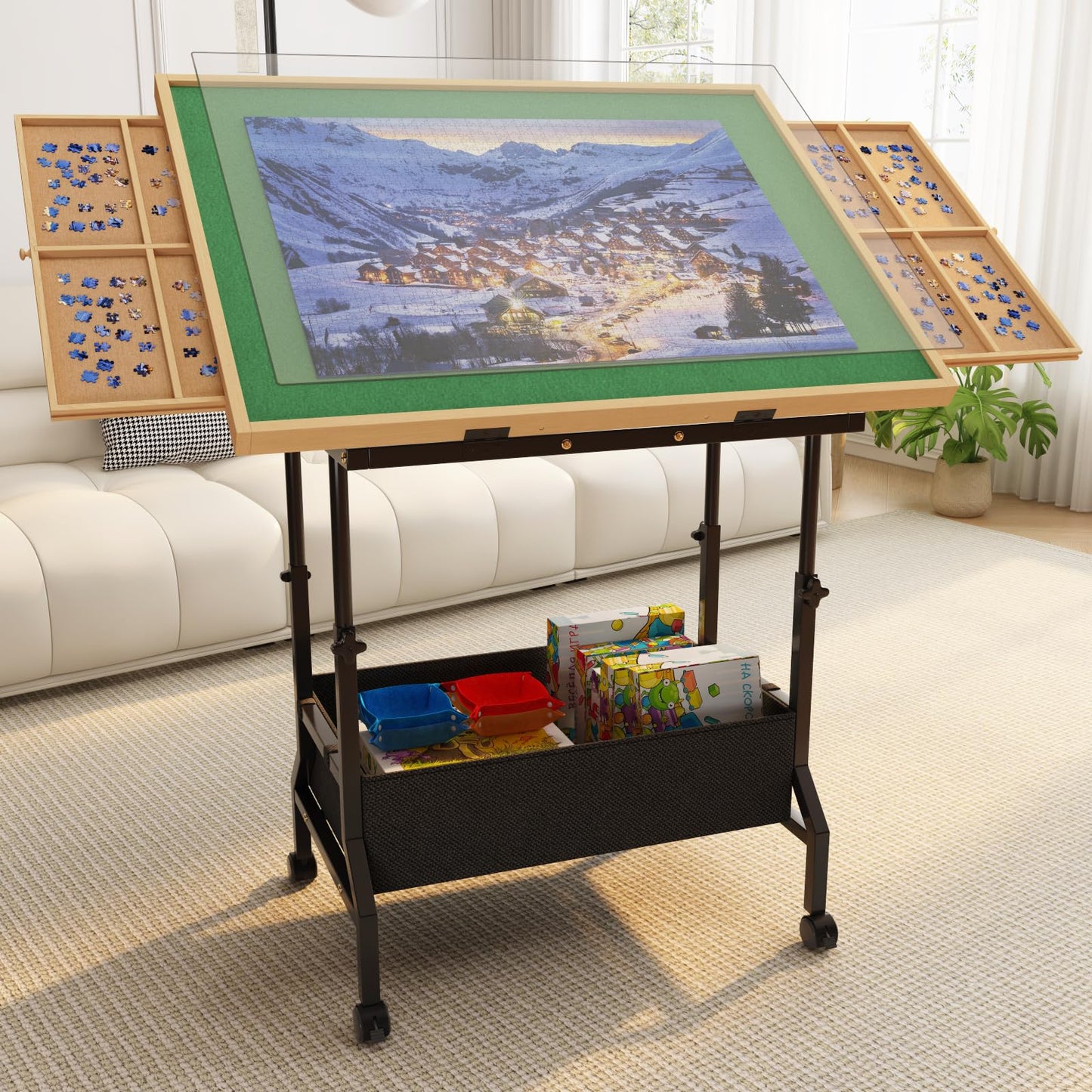 upvercy Large Puzzle Table with 2 Drawers – Adjustable Height & Tilt for 300-1500 Piece Puzzles