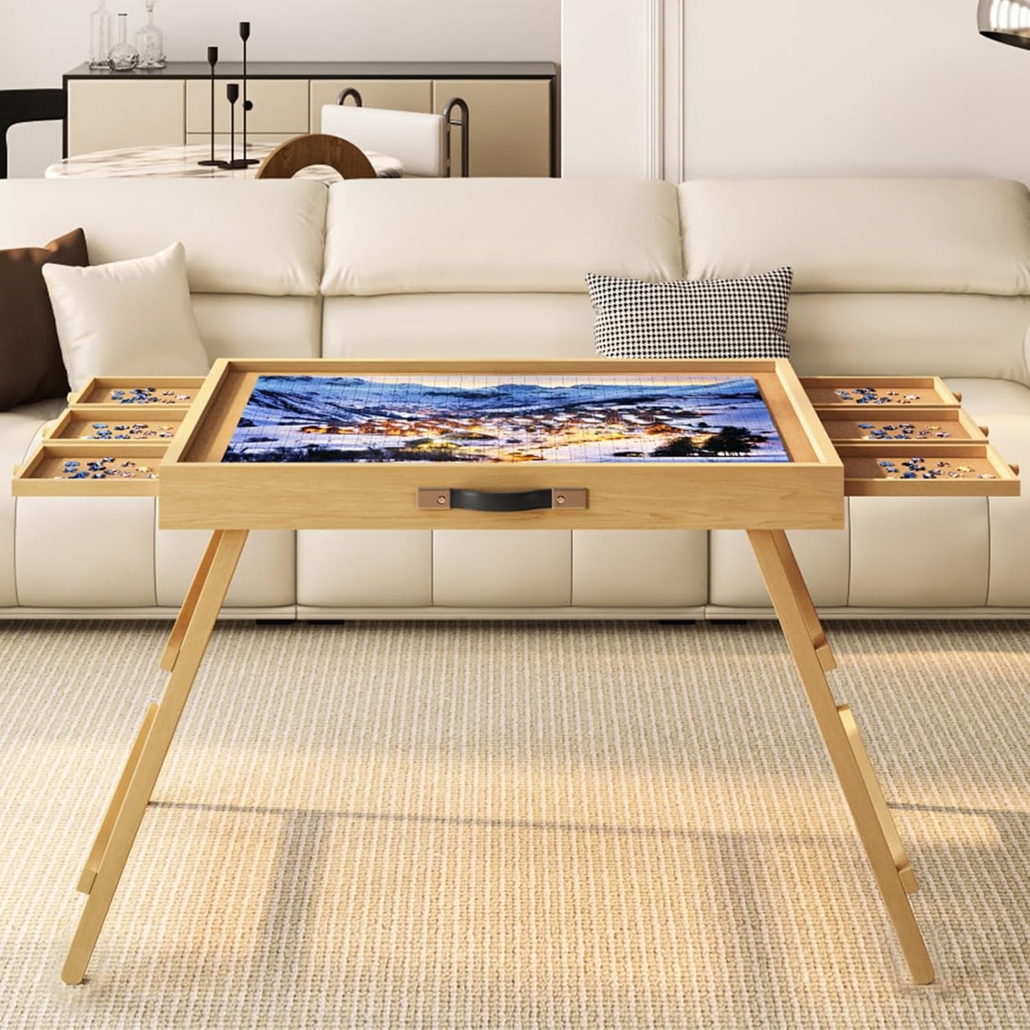 UPVERCY 27.7-Inch Tall Puzzle Table with 6 Drawers – 1500-Piece Board, Folding Legs & Protective Cover | 34 by 26-Inch Portable Table for Adults