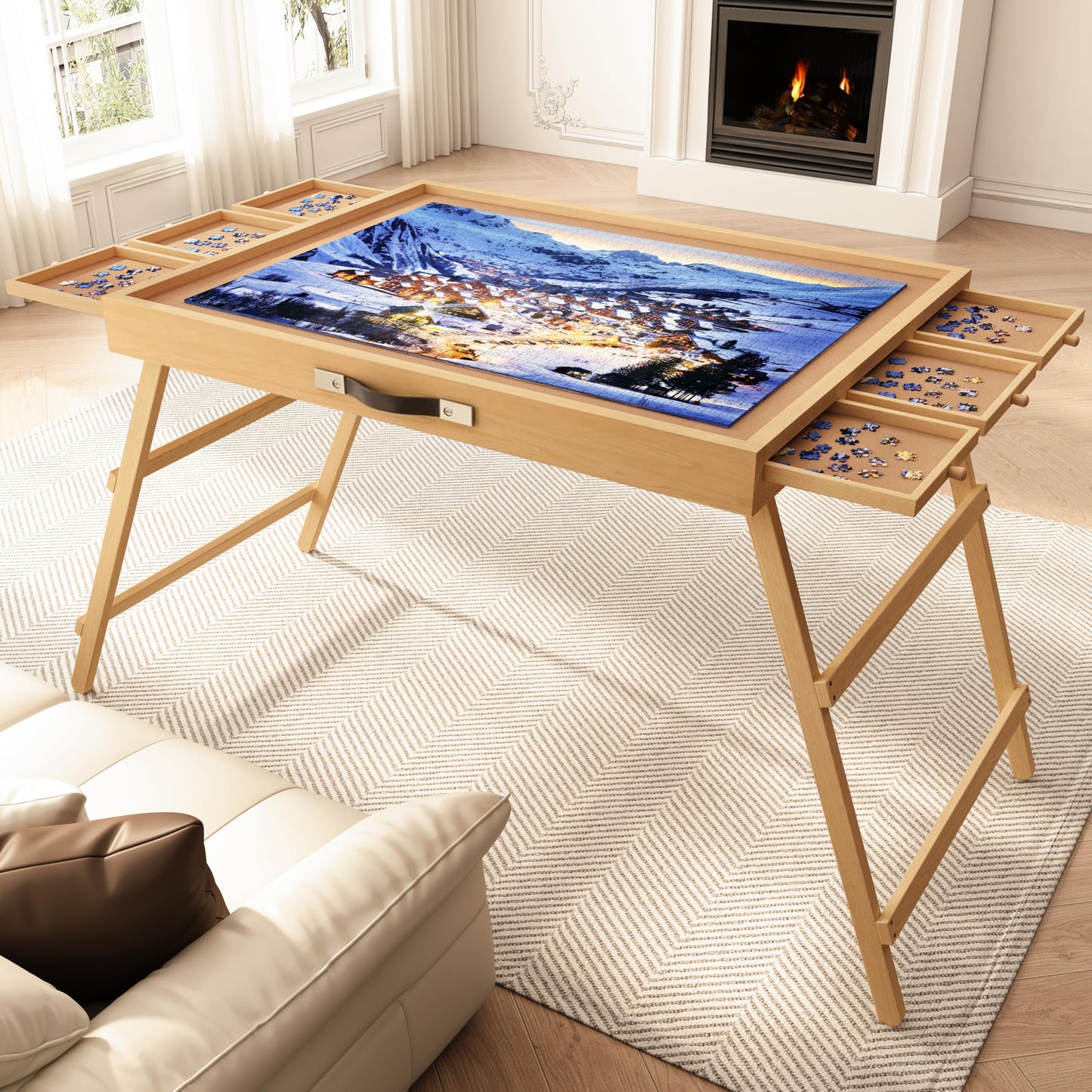UPVERCY 27.7-Inch Tall Puzzle Table with 6 Drawers – 1500-Piece Board, Folding Legs & Protective Cover | 34 by 26-Inch Portable Table for Adults