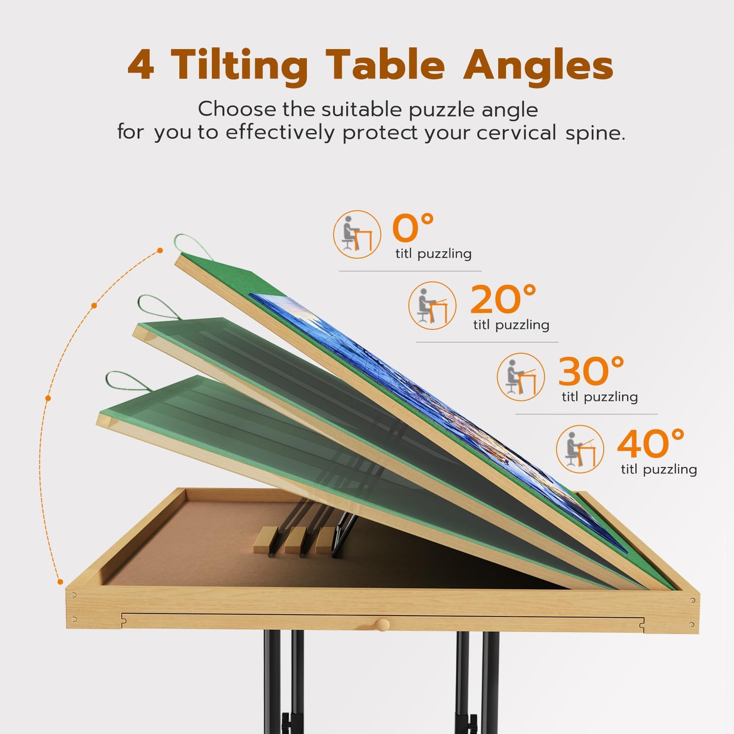 Upvercy 4-in-1 Adjustable Puzzle Table - Tilting, Rolling & Storage (34x26)