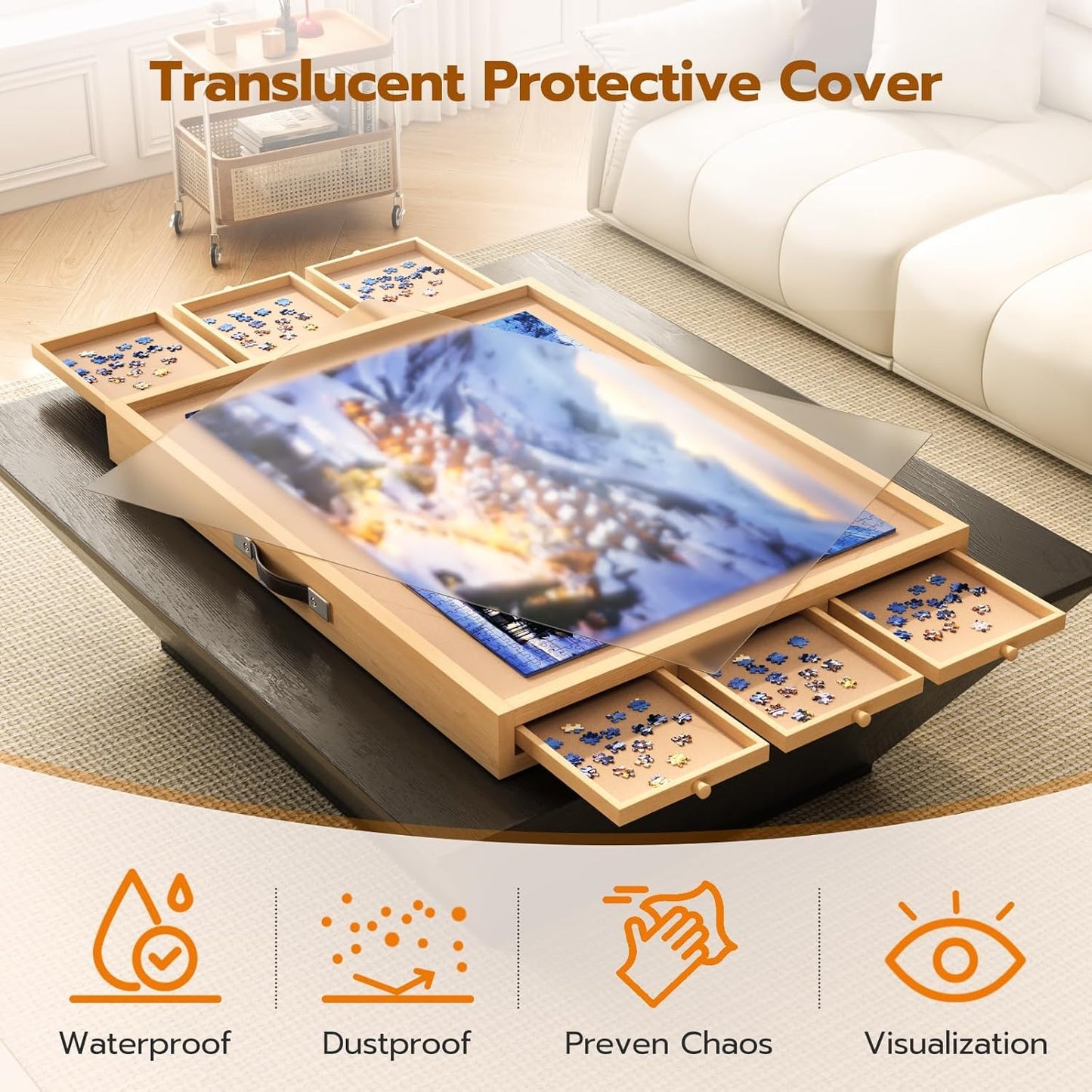 UPVERCY 27.7-Inch Tall Puzzle Table with 6 Drawers – 1500-Piece Board, Folding Legs & Protective Cover | 34 by 26-Inch Portable Table for Adults