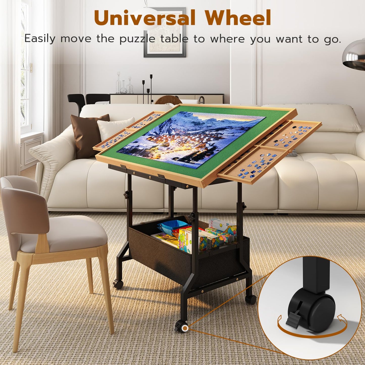 upvercy Large Puzzle Table with 2 Drawers – Adjustable Height & Tilt for 300-1500 Piece Puzzles