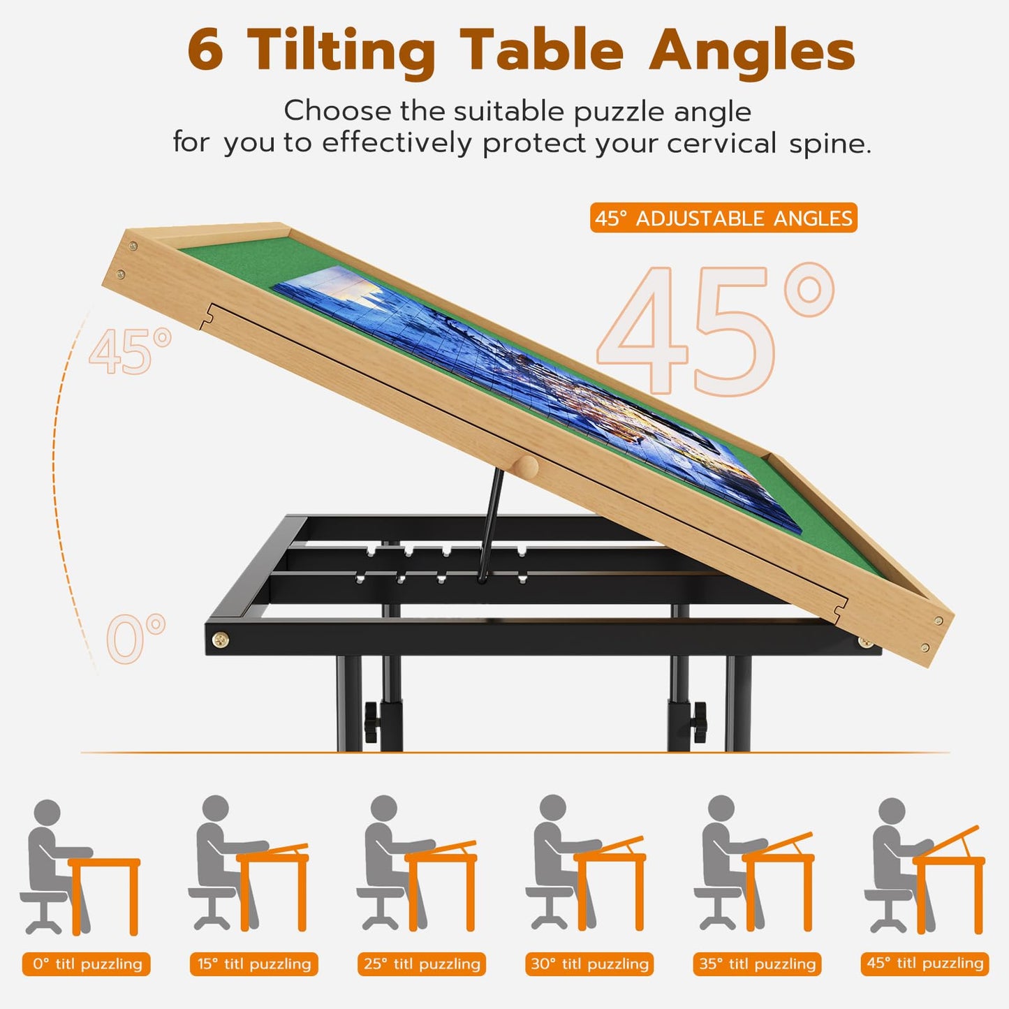 upvercy Large Puzzle Table with 2 Drawers – Adjustable Height & Tilt for 300-1500 Piece Puzzles