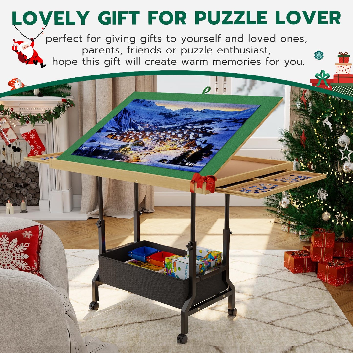 Upvercy 4-in-1 Adjustable Puzzle Table - Tilting, Rolling & Storage (34x26)