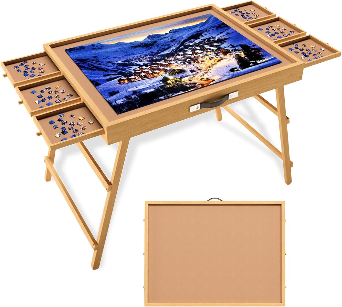 UPVERCY 27.7-Inch Tall Puzzle Table with 6 Drawers – 1500-Piece Board, Folding Legs & Protective Cover | 34 by 26-Inch Portable Table for Adults
