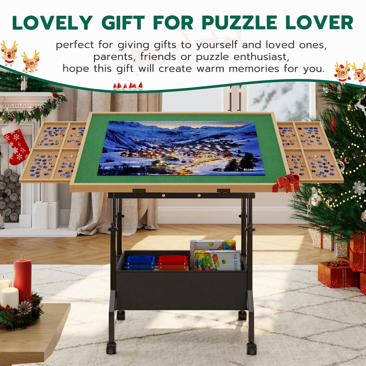 upvercy Large Puzzle Table with 2 Drawers – Adjustable Height & Tilt for 300-1500 Piece Puzzles