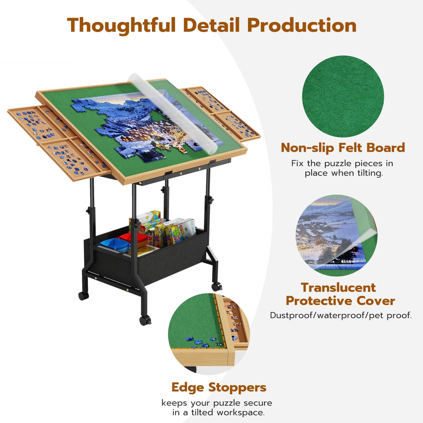 upvercy Large Puzzle Table with 2 Drawers – Adjustable Height & Tilt for 300-1500 Piece Puzzles