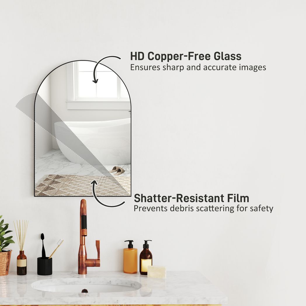 HOMCOM Arch Bathroom Mirror, Modern Wall Mirror with Steel Frame,
