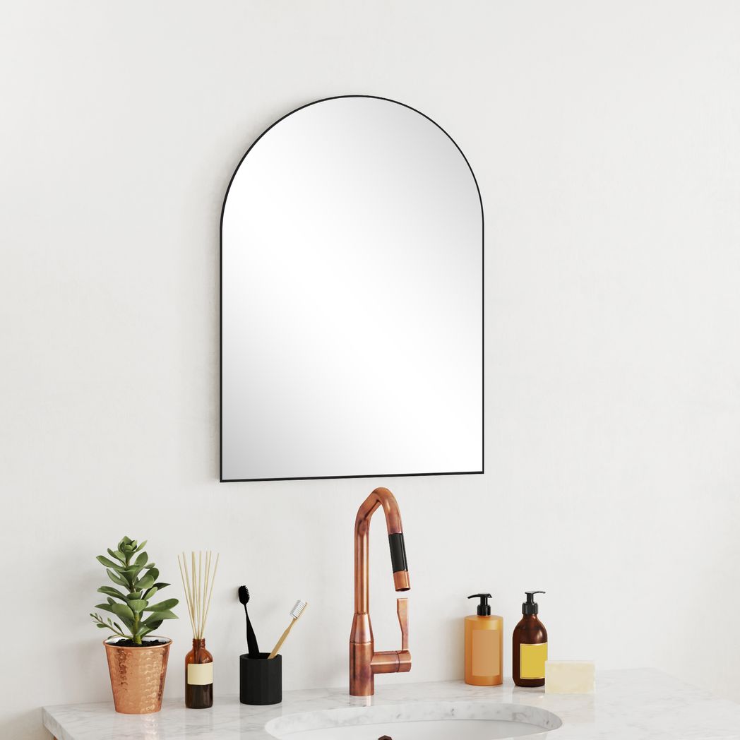 HOMCOM Arch Bathroom Mirror, Modern Wall Mirror with Steel Frame,