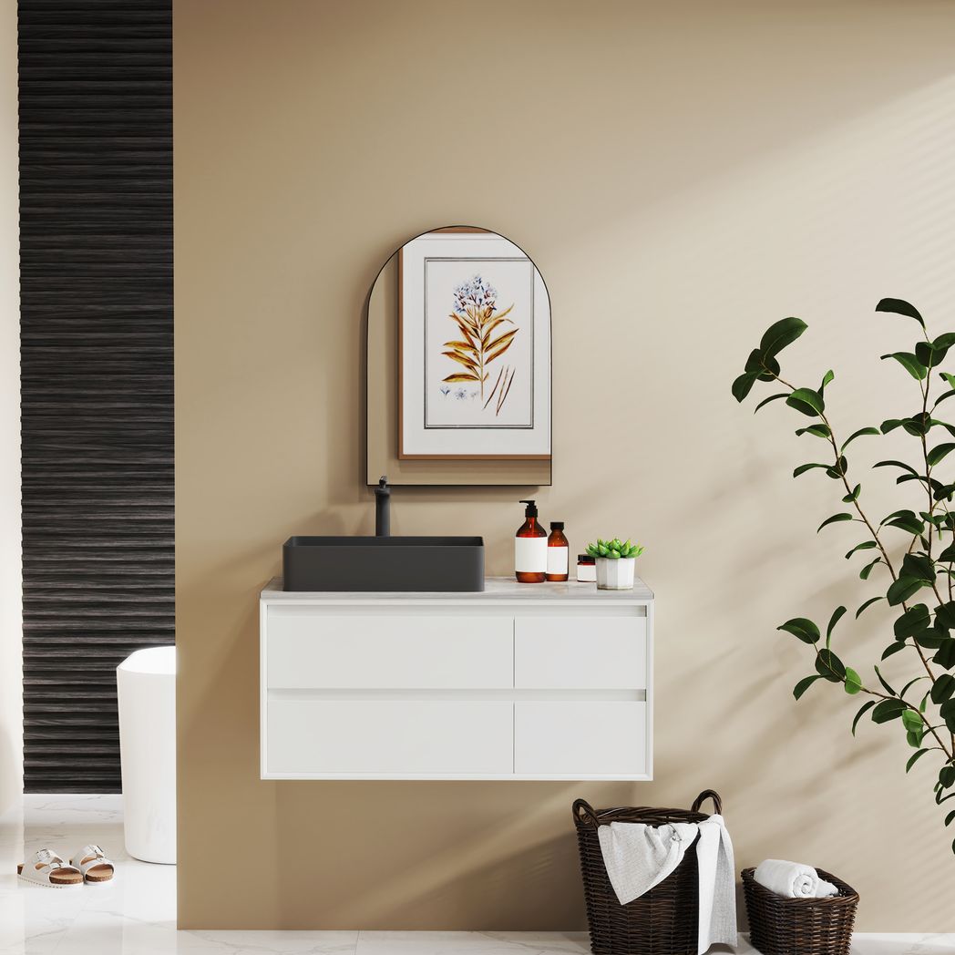 HOMCOM Arch Bathroom Mirror, Modern Wall Mirror with Steel Frame,