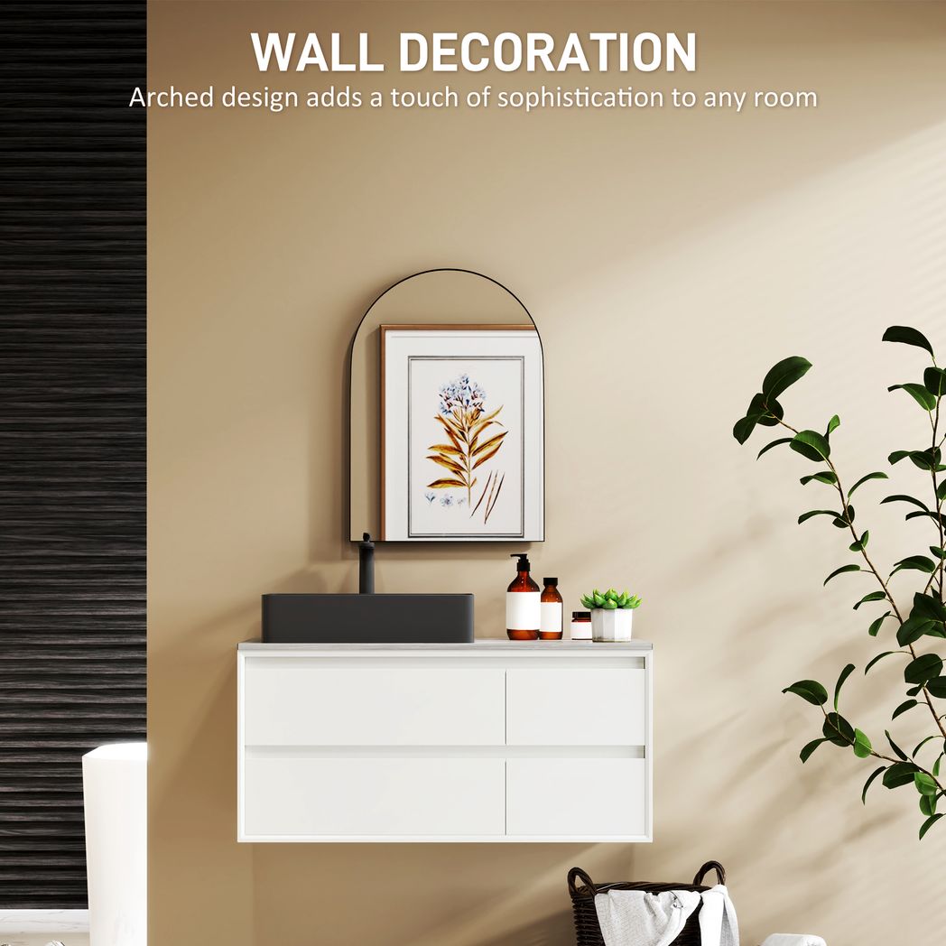 HOMCOM Arch Bathroom Mirror, Modern Wall Mirror with Steel Frame,