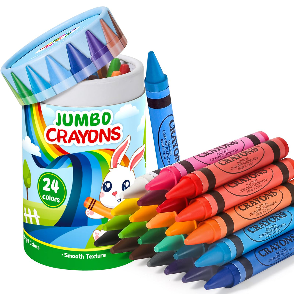 Uranus&No.1 24 Colors Jumbo Crayons for Toddlers – Easy-Grip, Washable & Non-Toxic (Ages 2–5)