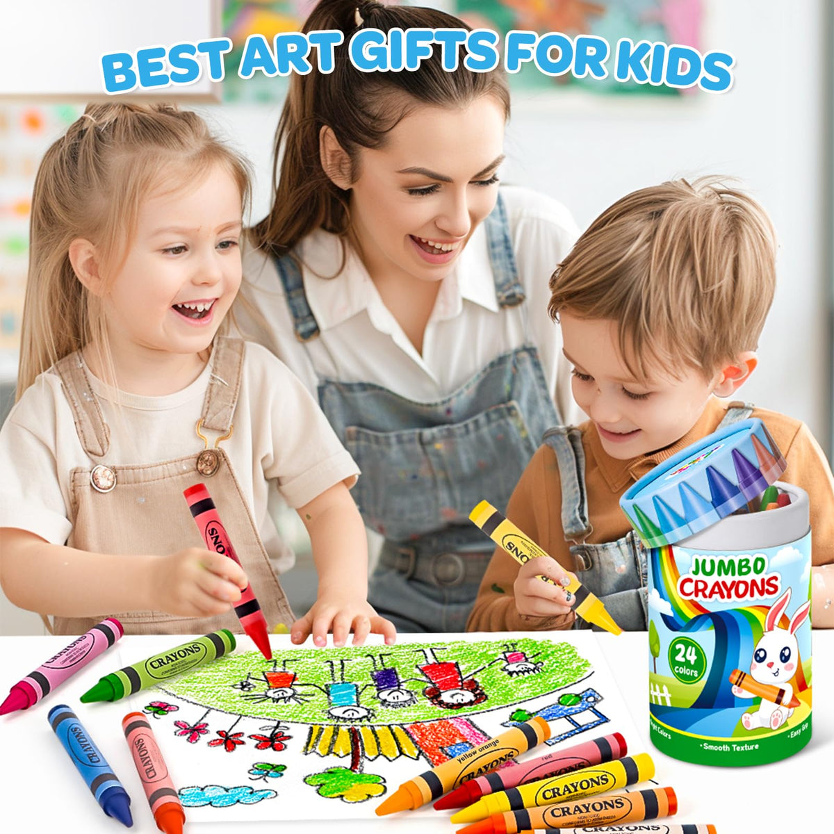 Uranus&No.1 24 Colors Jumbo Crayons for Toddlers – Easy-Grip, Washable & Non-Toxic (Ages 2–5)