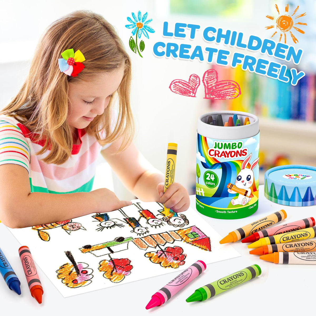 Uranus&No.1 24 Colors Jumbo Crayons for Toddlers – Easy-Grip, Washable & Non-Toxic (Ages 2–5)