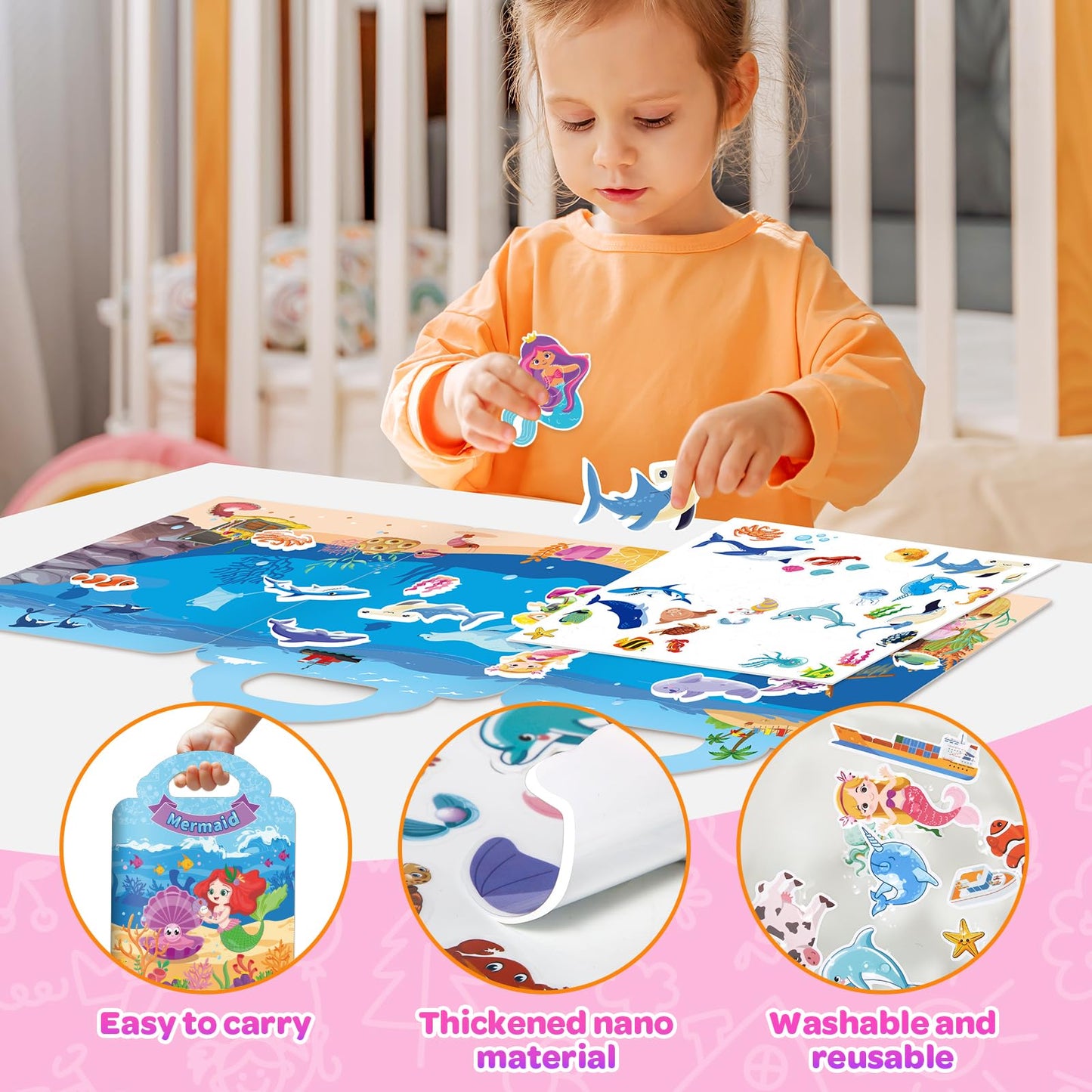 Uranusno1 | 2 Sets Reusable Sticker Books for Toddlers 1-3 – Mermaid & Fairy Tale