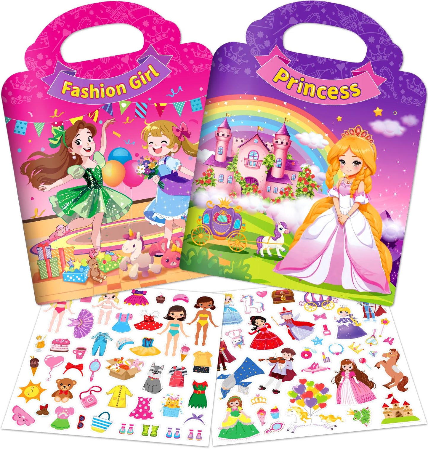 Uranus&No.1: 2 Sets Reusable Sticker Books for Toddlers 1-3 – Princess & Fashion Girl