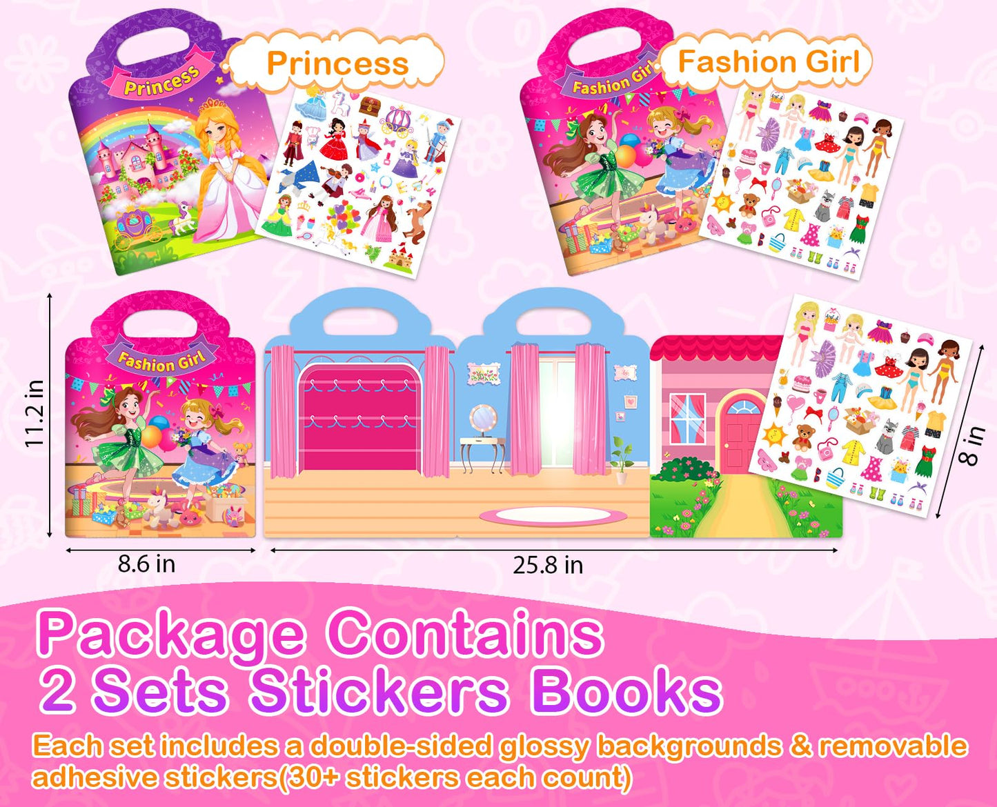 Uranus&No.1: 2 Sets Reusable Sticker Books for Toddlers 1-3 – Princess & Fashion Girl