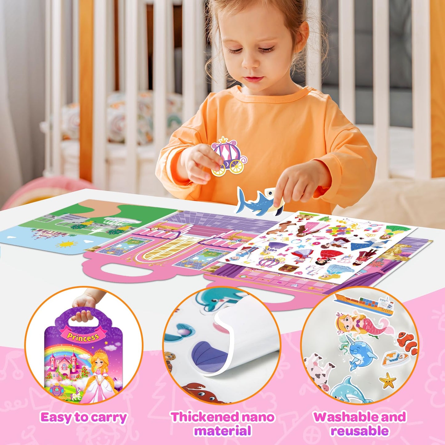 Uranus&No.1: 2 Sets Reusable Sticker Books for Toddlers 1-3 – Princess & Fashion Girl