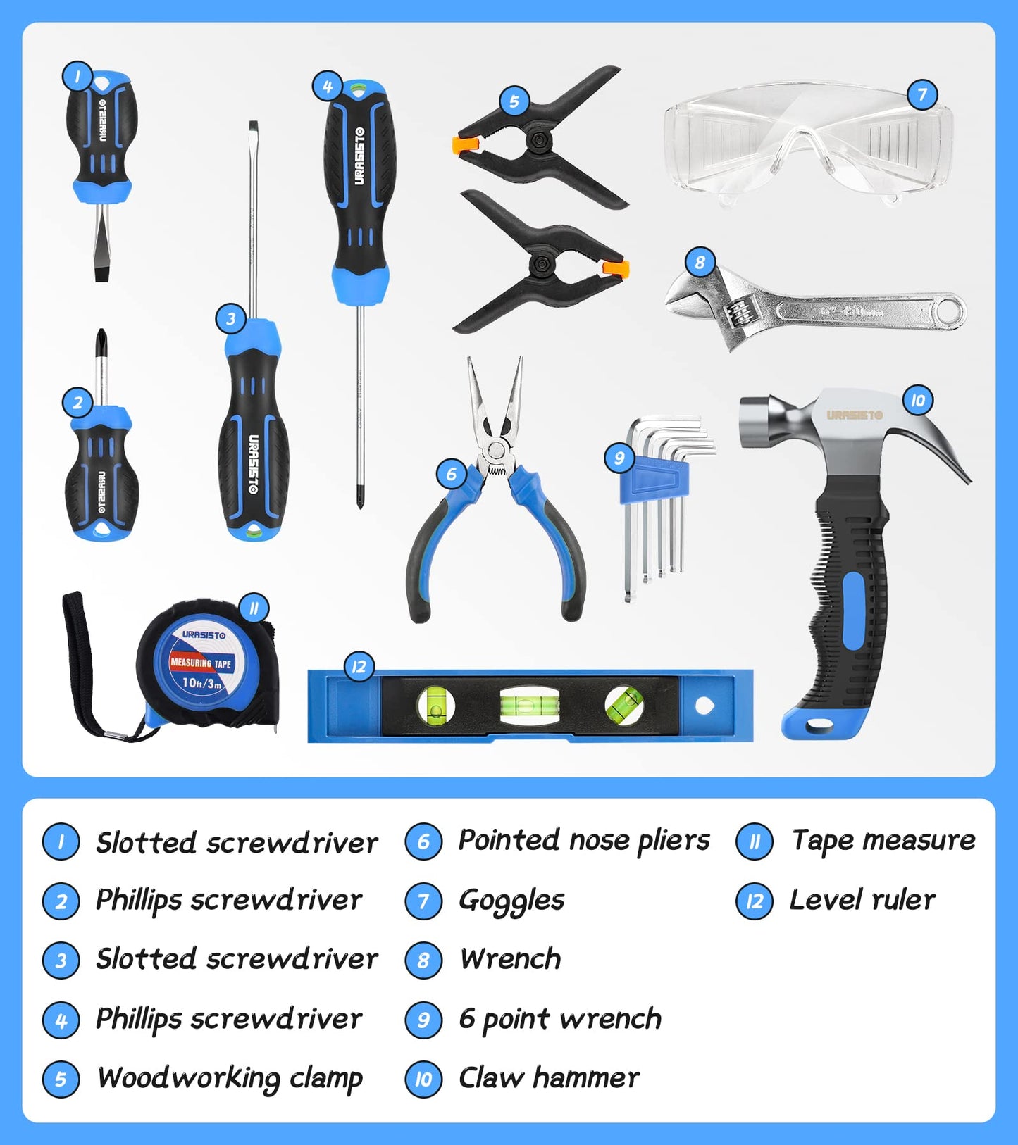 URASISTO 18-Piece Kids Tool Set | Real Hand Tools for DIY Learning | Ages 8+