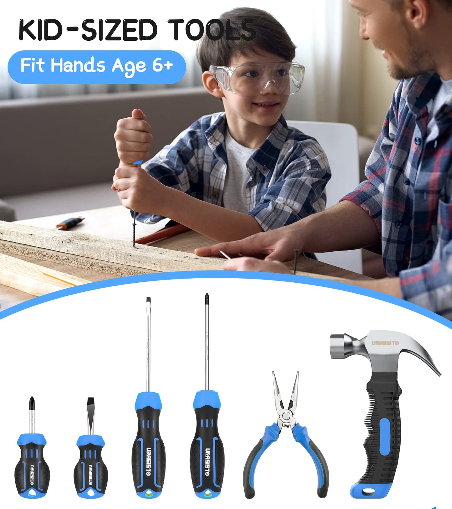 URASISTO 18-Piece Kids Tool Set | Real Hand Tools for DIY Learning | Ages 8+