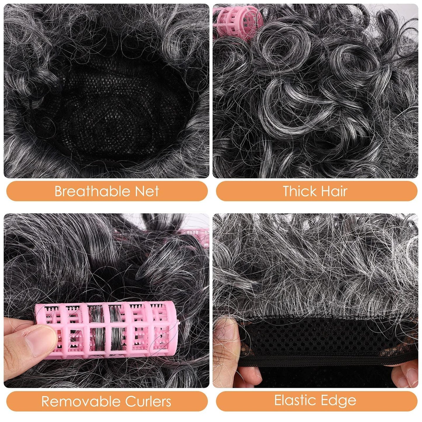 URATOT Old Lady Wig Costume Set – Glasses, Hair Rollers, Necklace & Bracelet for Halloween & School Events