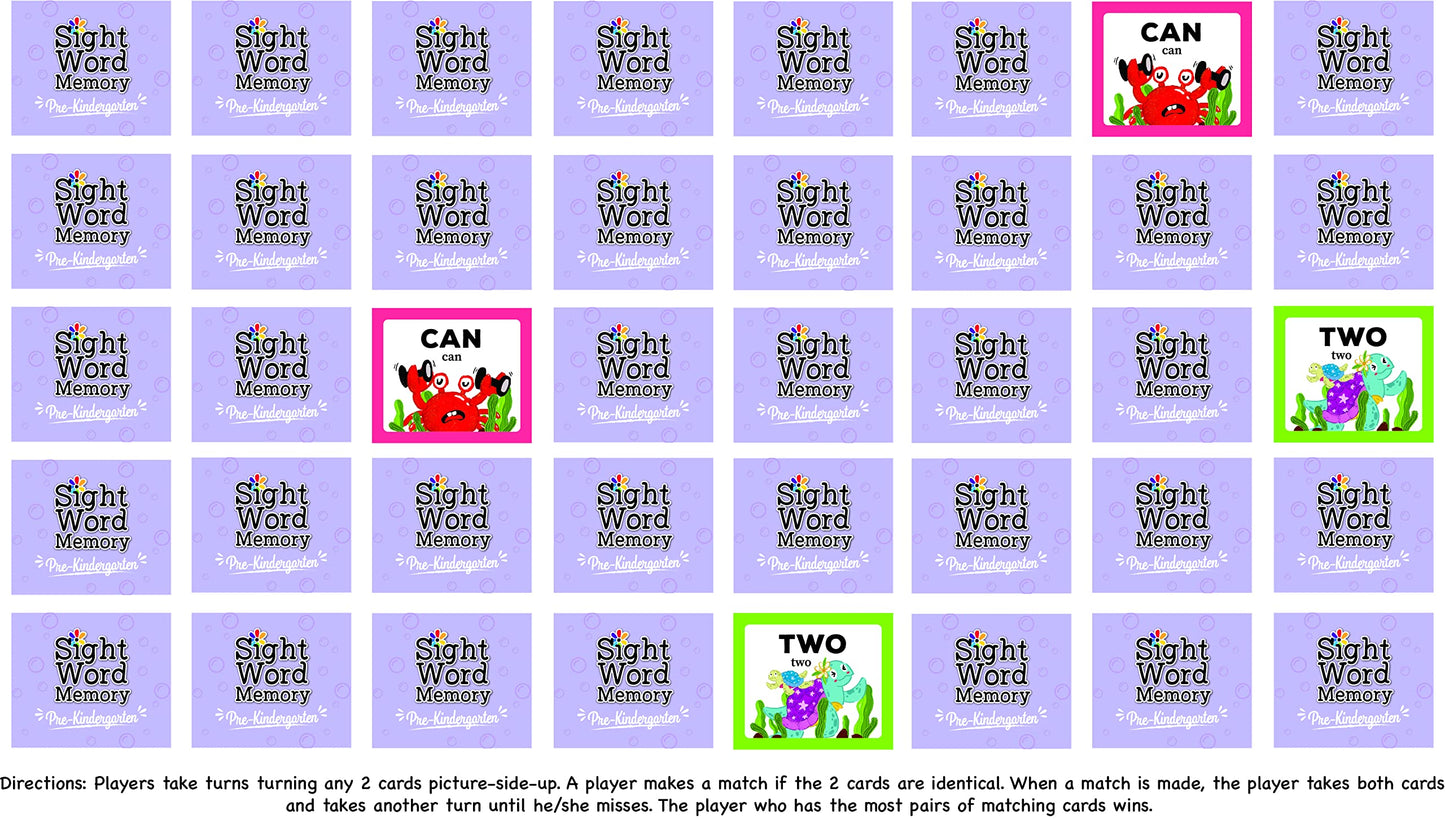 Urban Supply Co Sight Word Memory Game – Pre-K to 2nd Grade Reading & Language Building