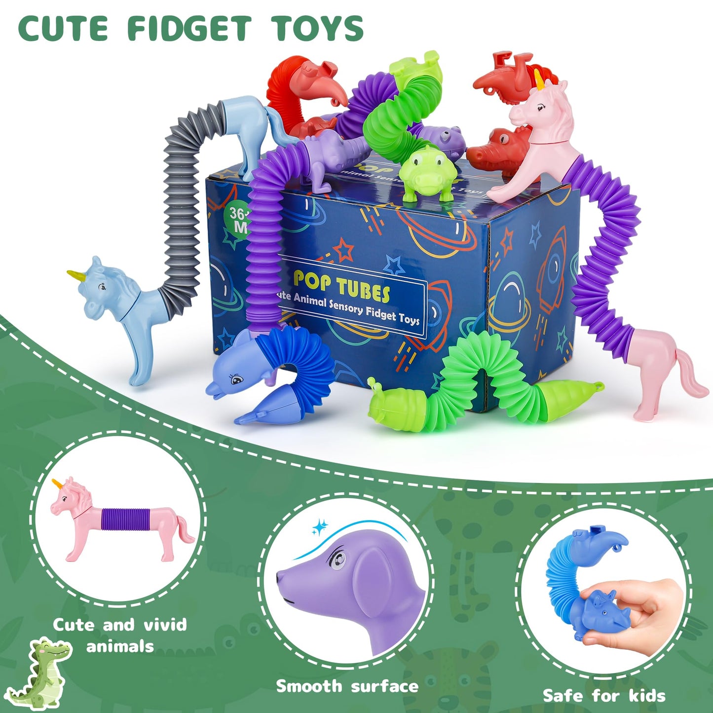 UrChoice 20Pcs Animal Pop Tubes – Fidget Toys for Kids 3-8