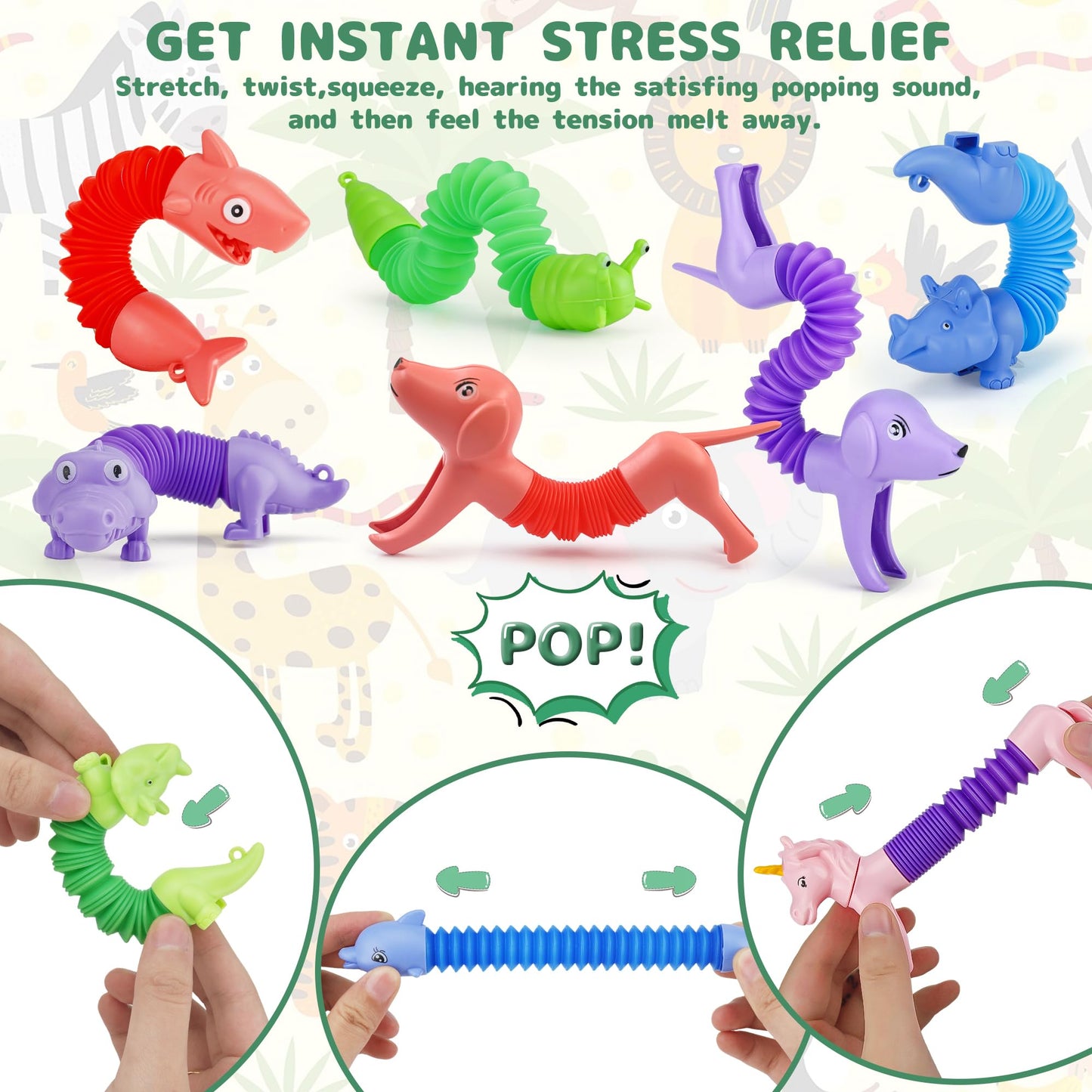 UrChoice 20Pcs Animal Pop Tubes – Fidget Toys for Kids 3-8