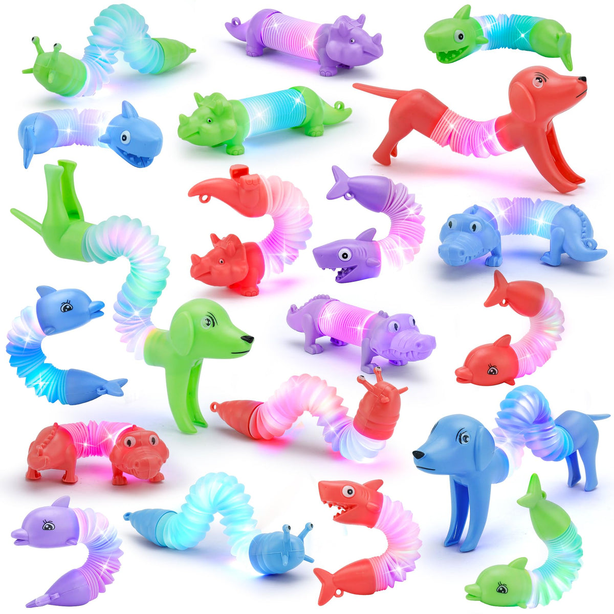 UrChoice Glow Pop 20-Pack LED Animal Tubes – Sensory Fidget Toys for Kids 3-8