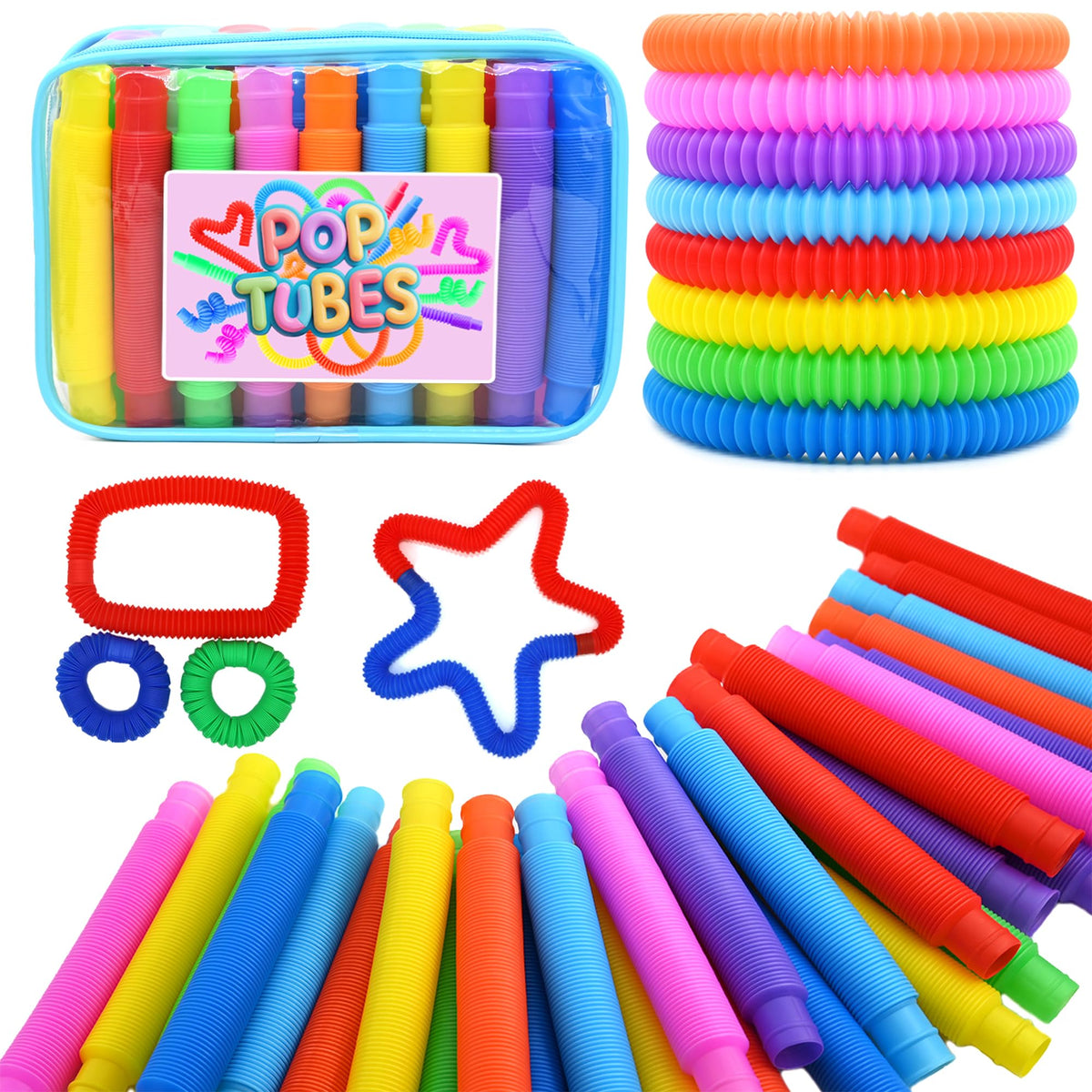 UrChoice Pop Tubes — 30-Pack Colorful Stretchy Fidget Toys for Kids & Adults
