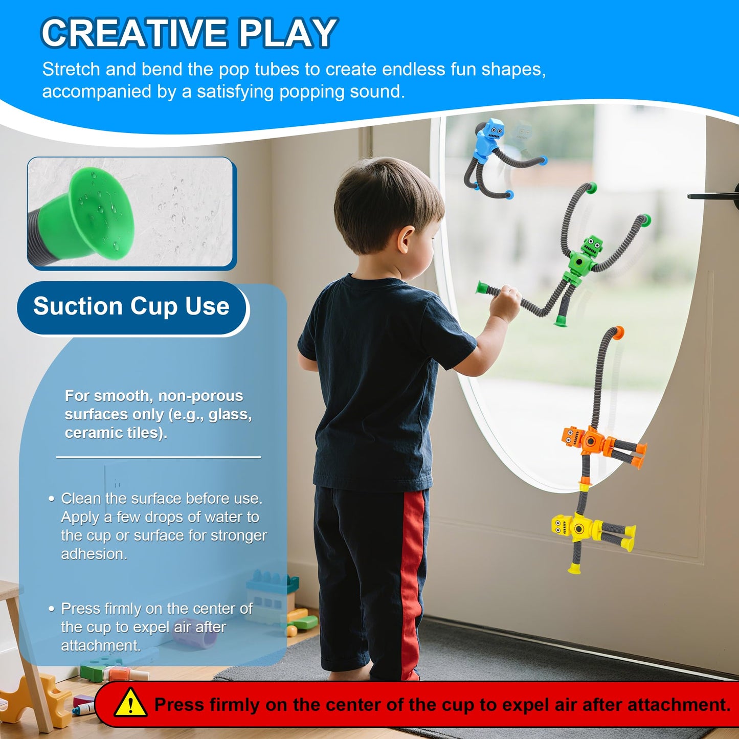 UrChoice Robot Suction Cup Pop Tubes – 12 Pcs Stretchy Fidget Toys for Kids 3+ | Travel & Party Favors