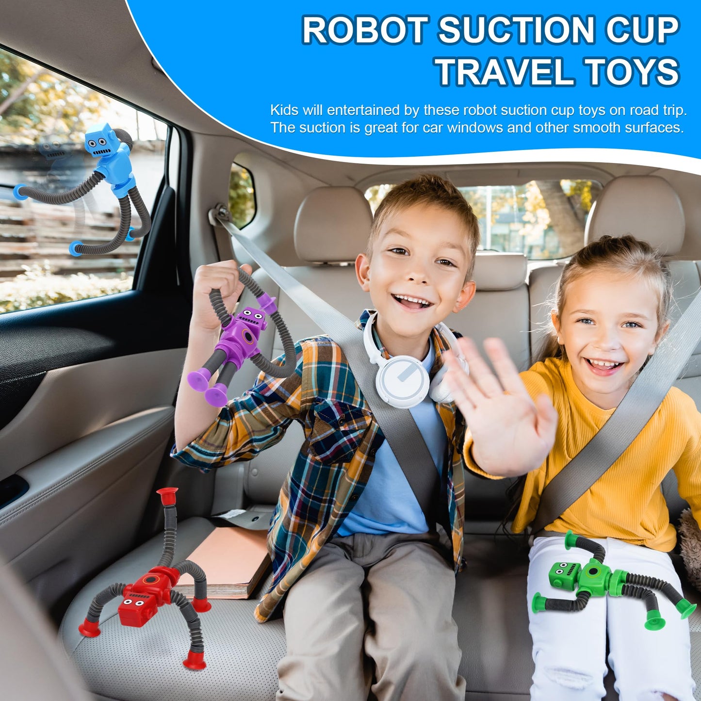 UrChoice Robot Suction Cup Pop Tubes – 12 Pcs Stretchy Fidget Toys for Kids 3+ | Travel & Party Favors