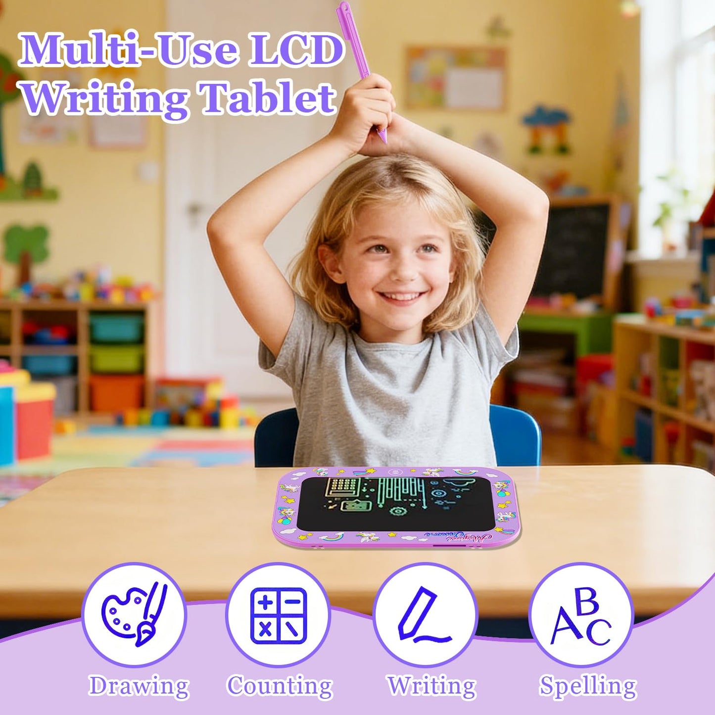 Urcoobela 2 Pack LCD Writing Tablet for Kids – 10-Inch Colorful Doodle Boards (Pink & Purple)