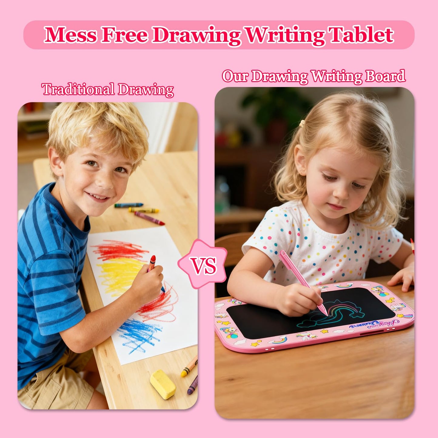 Urcoobela 2 Pack LCD Writing Tablet for Kids – 10-Inch Colorful Doodle Boards (Pink & Purple)
