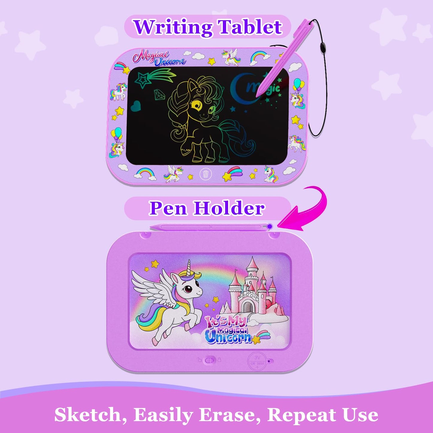 Urcoobela 2 Pack LCD Writing Tablet for Kids – 10-Inch Colorful Doodle Boards (Pink & Purple)