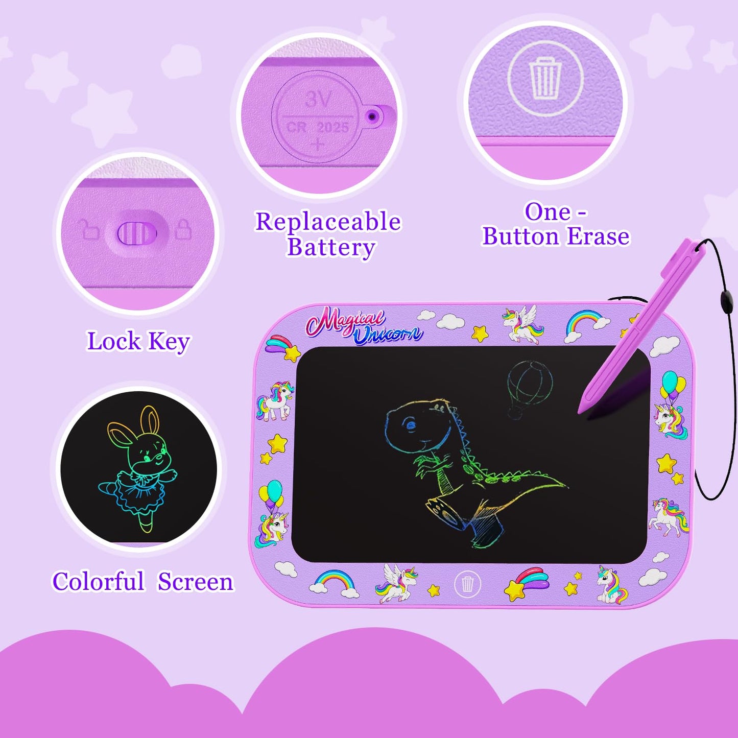 Urcoobela 2 Pack LCD Writing Tablet for Kids – 10-Inch Colorful Doodle Boards (Pink & Purple)