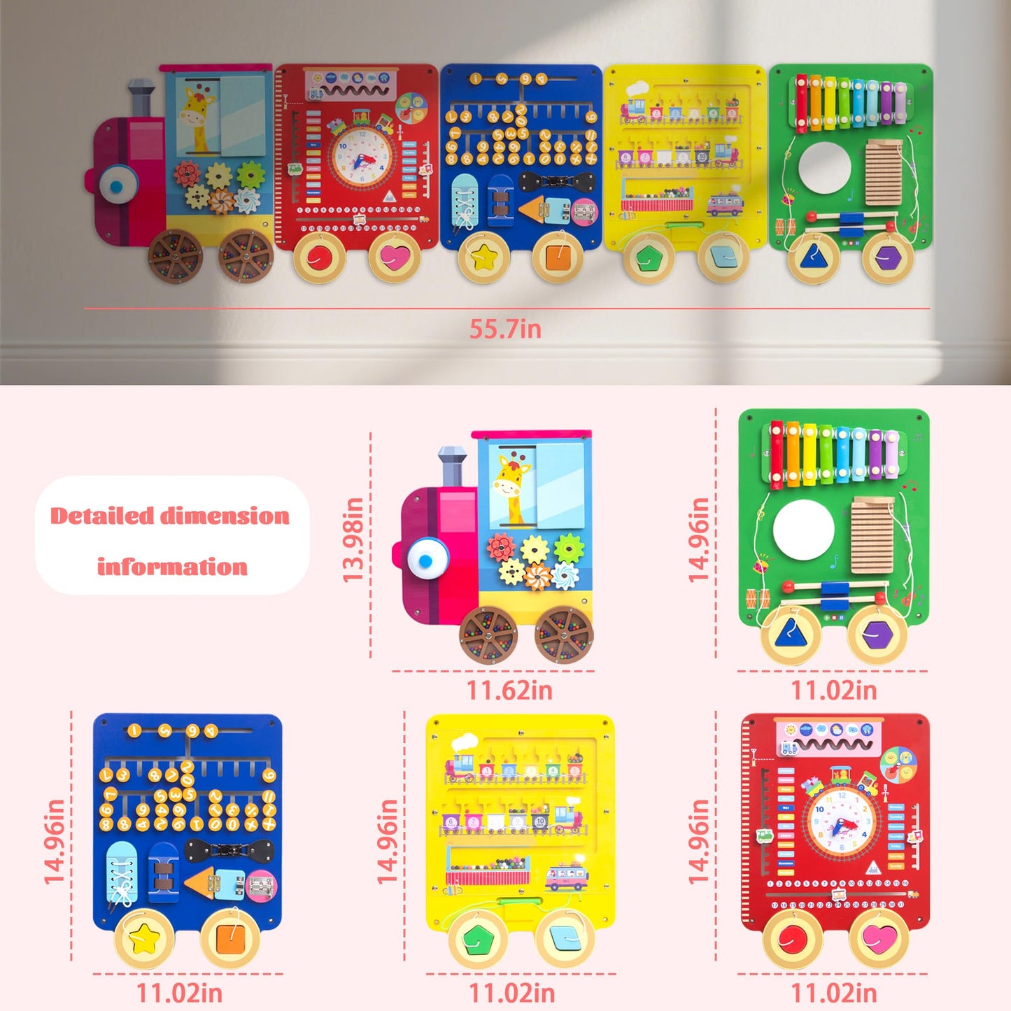 UREDISO Train Activity Wall Busy Board – Wooden Montessori Sensory Panel for Kids 3+