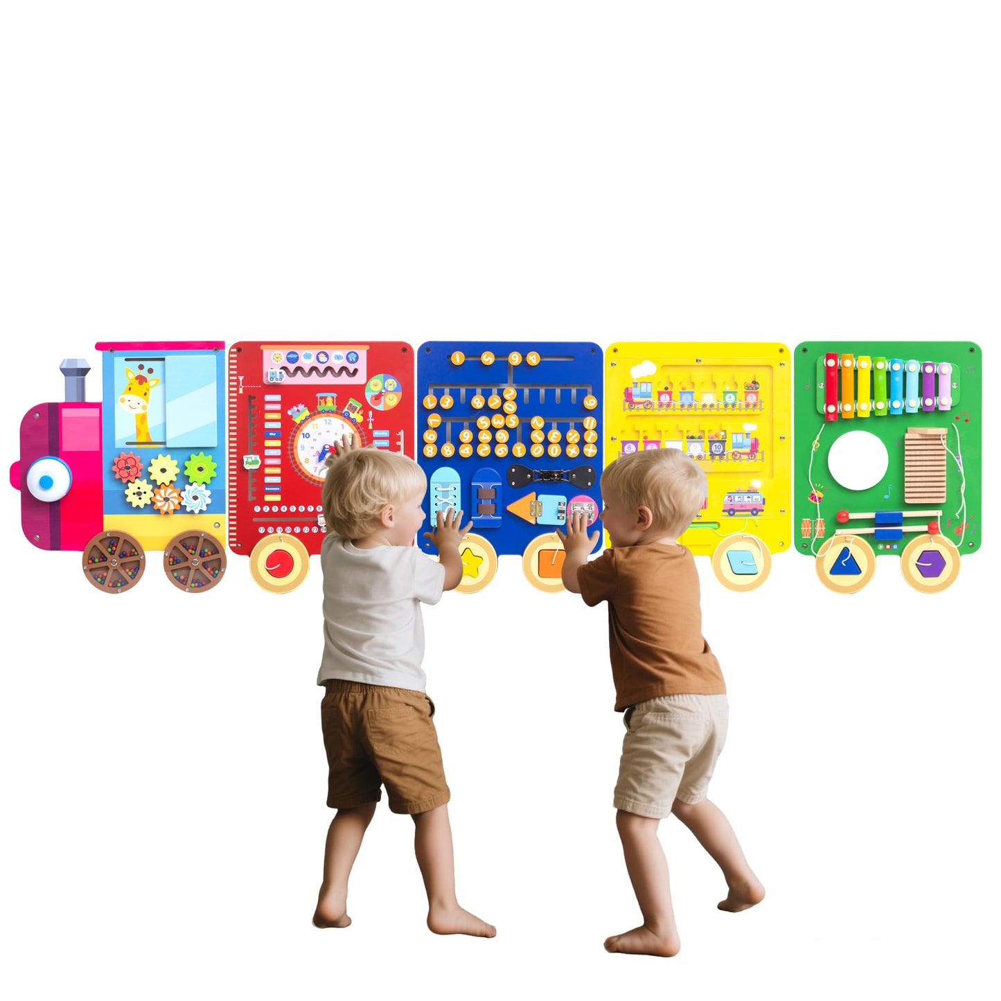 UREDISO Train Activity Wall Busy Board – Wooden Montessori Sensory Panel for Kids 3+