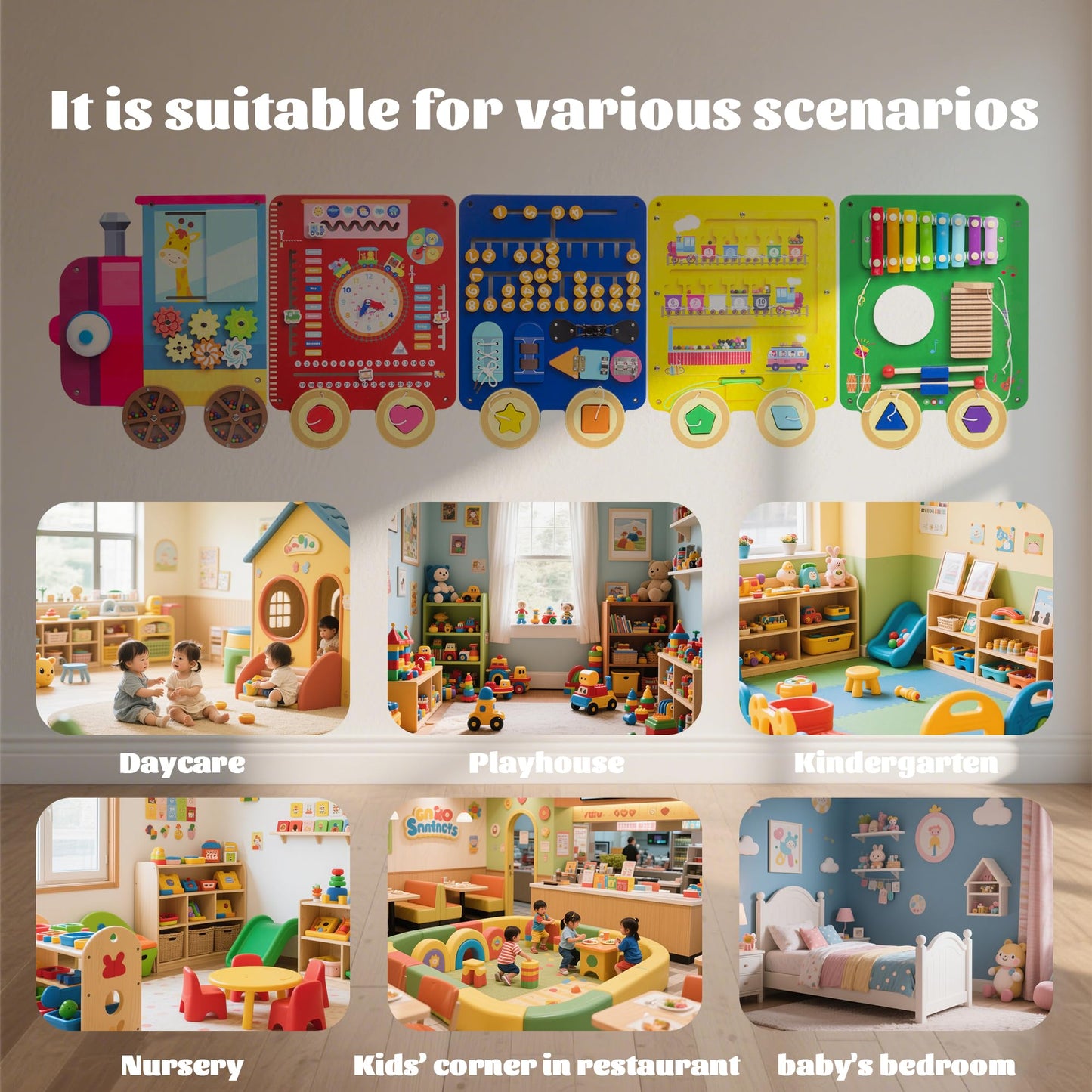 UREDISO Train Activity Wall Busy Board – Wooden Montessori Sensory Panel for Kids 3+