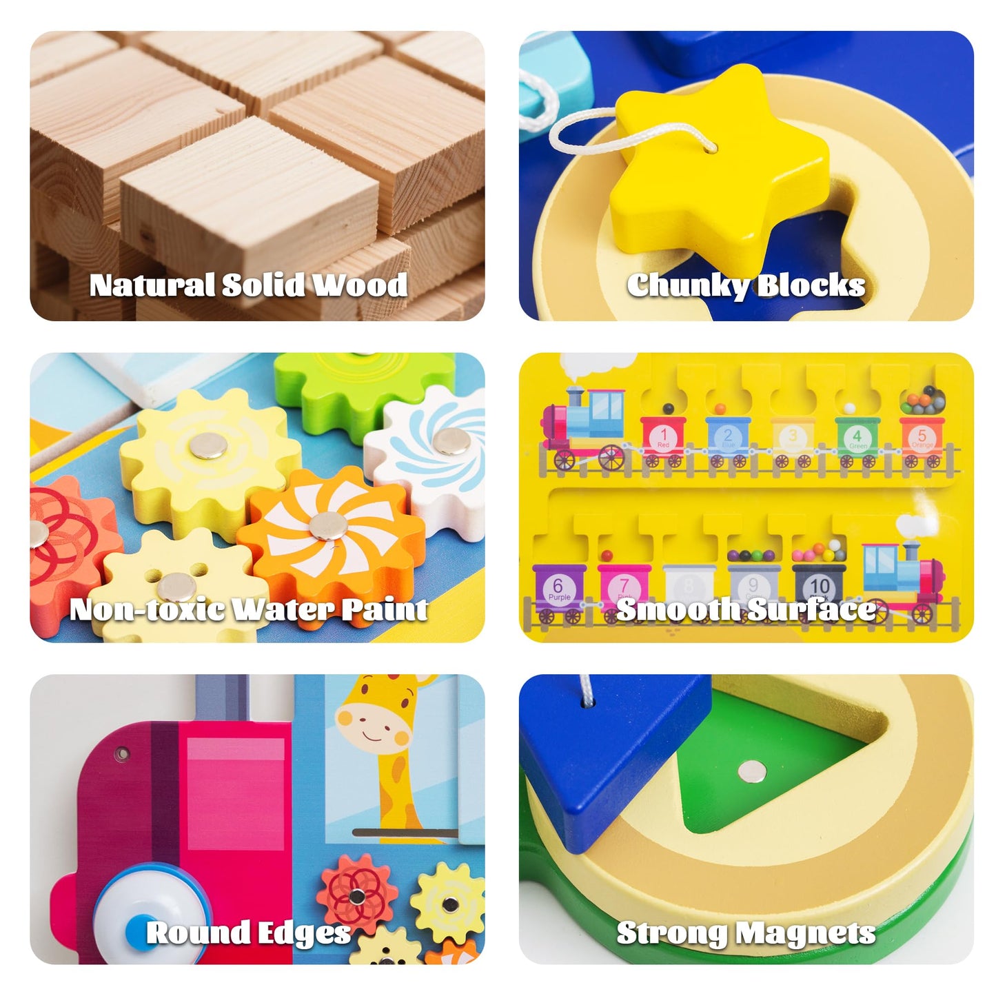 UREDISO Train Activity Wall Busy Board – Wooden Montessori Sensory Panel for Kids 3+