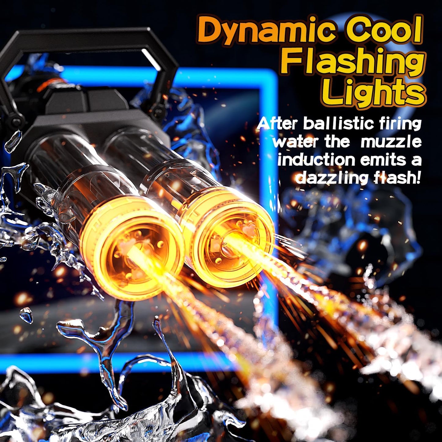 Uregoio Gatling Electric Water Gun – Double Barrel, LED Light, 3000ML Backpack, 2 Batteries