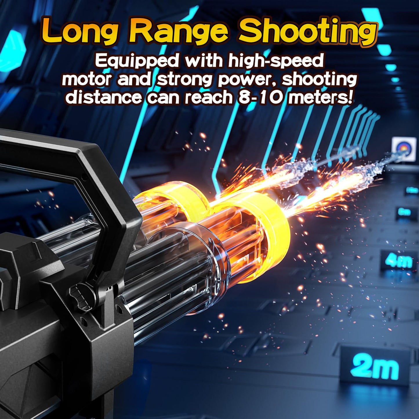 Uregoio Gatling Electric Water Gun – Double Barrel, LED Light, 3000ML Backpack, 2 Batteries