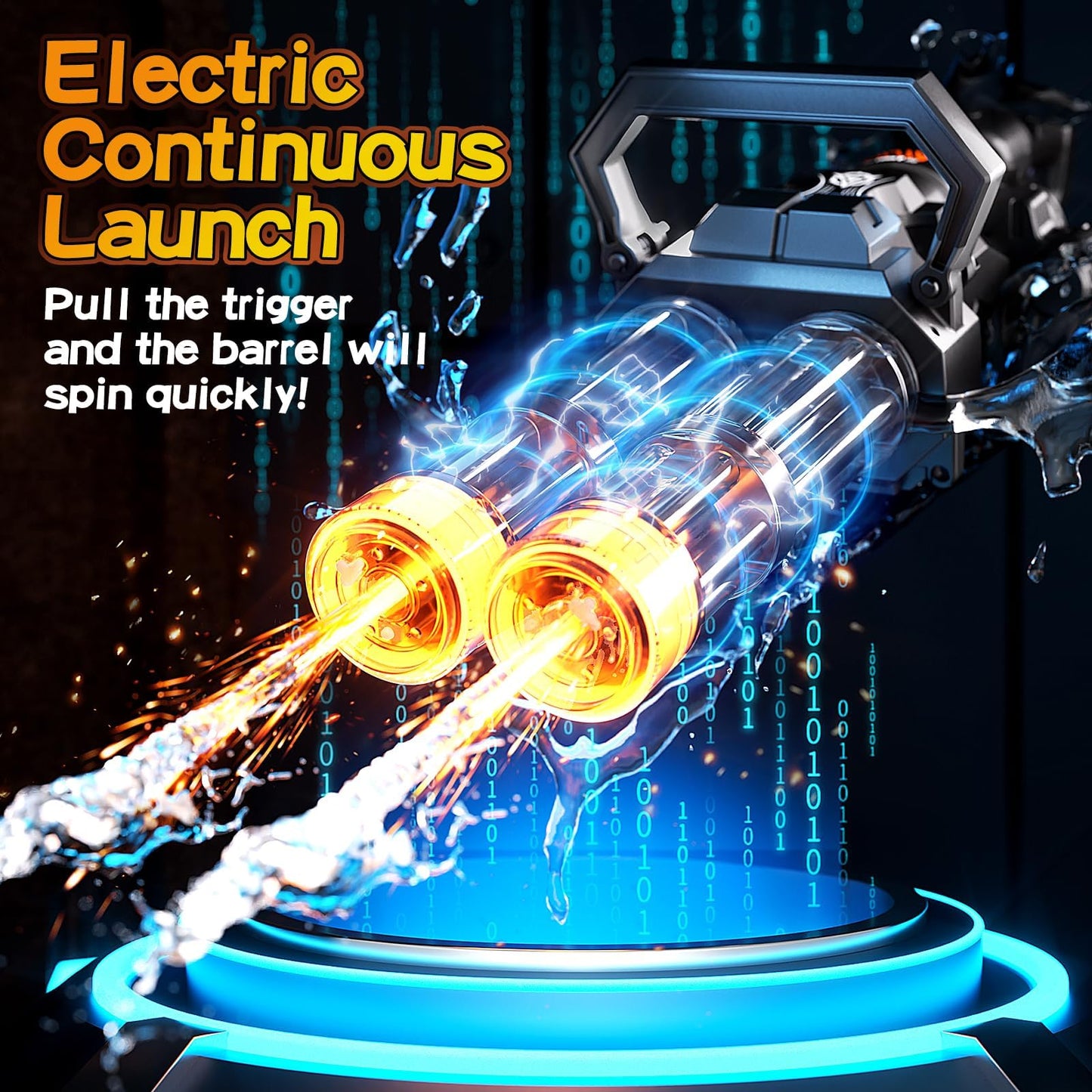 Uregoio Gatling Electric Water Gun – Double Barrel, LED Light, 3000ML Backpack, 2 Batteries