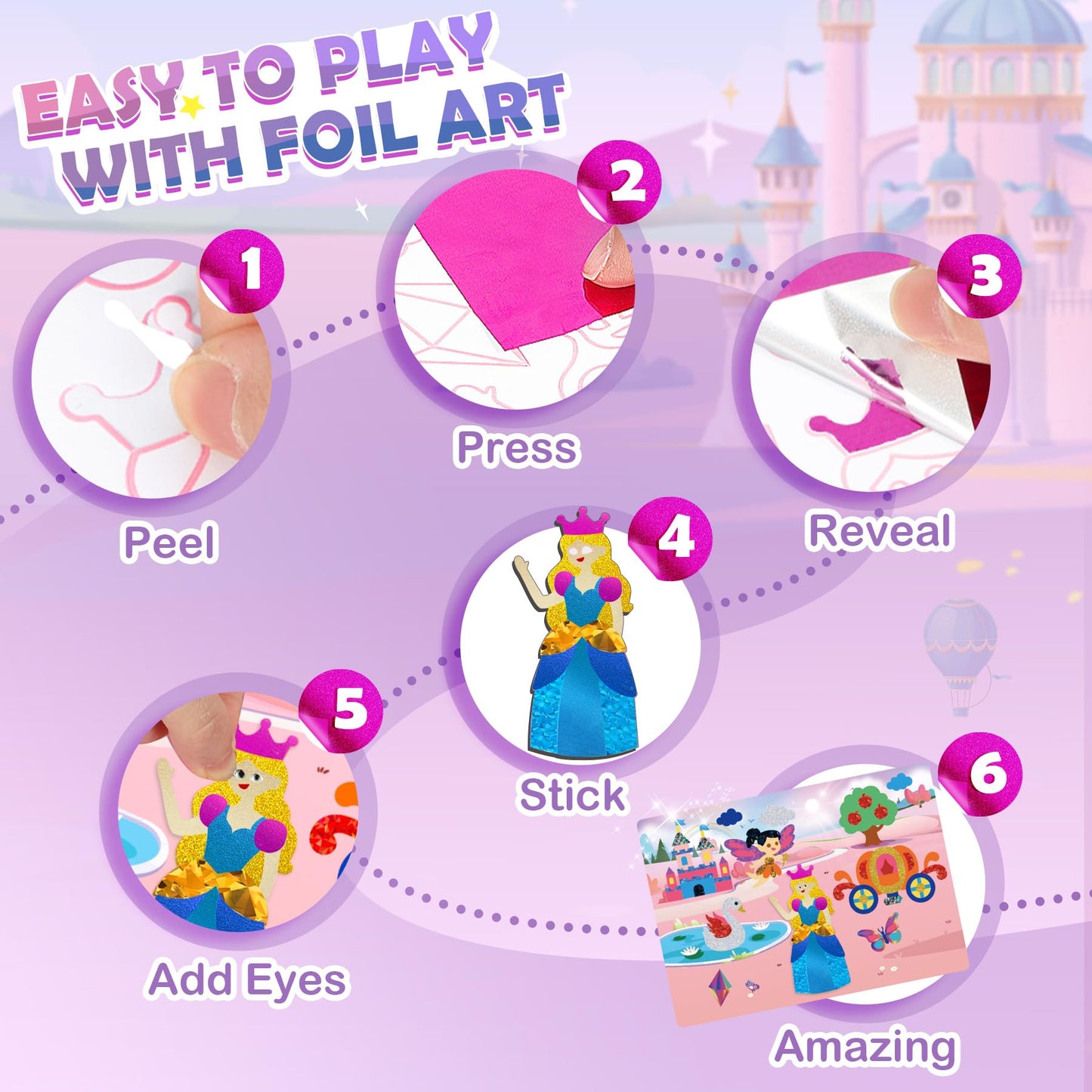 URMYWO Foil Arts Kit for Kids 4-8 – No Mess Princess Crafts & DIY Coloring